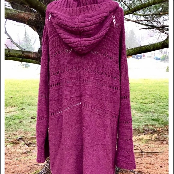 Free People Sweater Coat Purple Hooded Cardigan - Picture 5 of 7